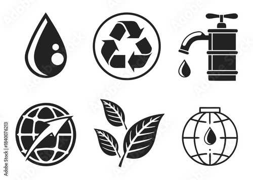 Collection of environmental and eco friendly icons for sustainability and conservation