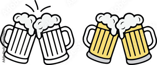 Set of  Cheers beer mug toasting vector_Cheers, Pub party, Drink celebration design