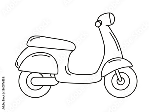 A two-wheeled electric moped, side view. Urban personal transportation for personal use and delivery of goods. Vector illustration isolated on a white background