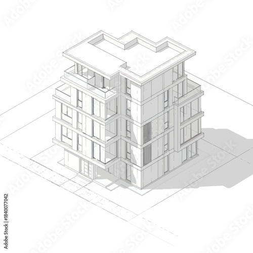 Architectural Sketch of a Modern Residential Building.