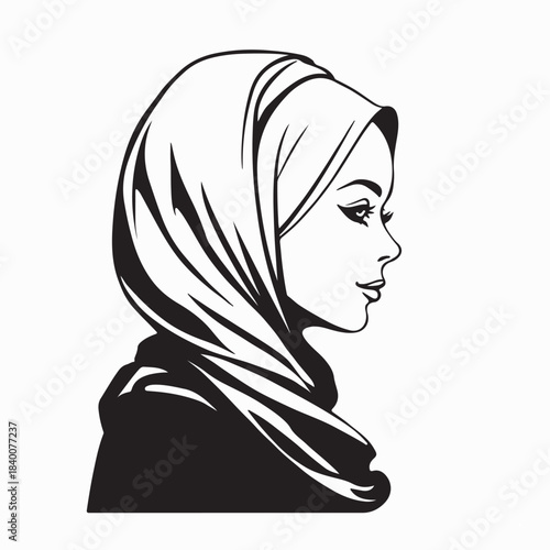 Elegant Hijab Fashion Model Vector Design on White Background