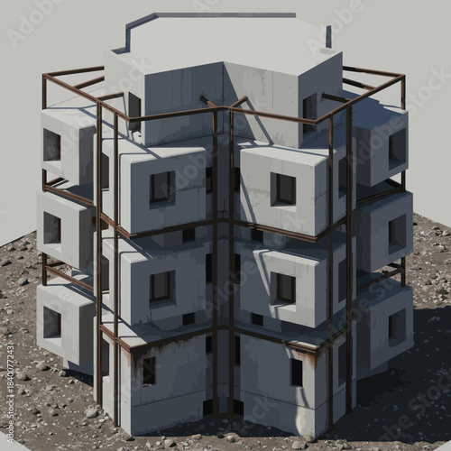 Nakagin Capsule Tower Building Model Brutalist Architecture.