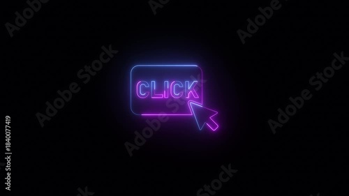 Glowing neon line click icon animated on black background. 4K Video motion graphic animation