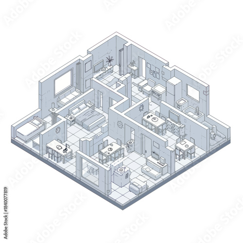 Isometric Floor Plan of a Modern Apartment Layout.