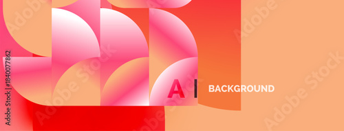 Abstract design features overlapping shapes, gradients. Peach, pink hues dominate composition. Text reads AI BACKGROUND. Modern aesthetic.