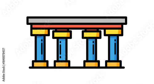 Abstract Geometric Illustration: Architectural Structure with Colorful Geometric Pillars