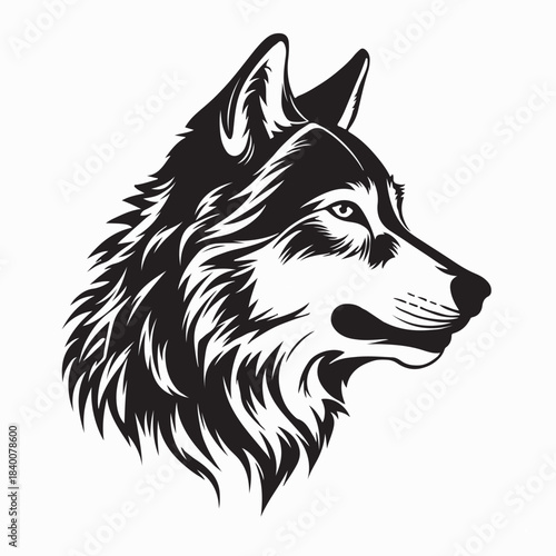 Side View Wolf Head Vector Illustration on White Background