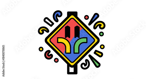 Abstract Road Sign Depicting Directions with Colorful Decorative Elements