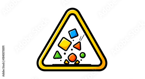 Abstract Shapes Warning Sign, Bright Colors and Clean Lines, Isolated on White Background