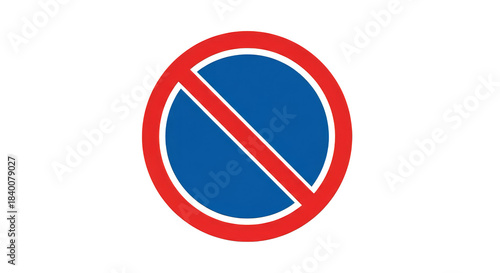 No Parking Sign: A classic no parking road sign, featuring a red circle with a slash, over a blue circle, symbolizing restriction and regulation.