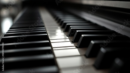 octet. Close-up of piano keys in black and white pattern, elegant musical instrument detail. lifestyle magazines, social media lookbooks, designed for influencer and brand collaborations.