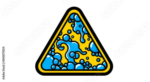 Abstract Water Bubbles Composition Inside Yellow Triangle Warning Sign Concept