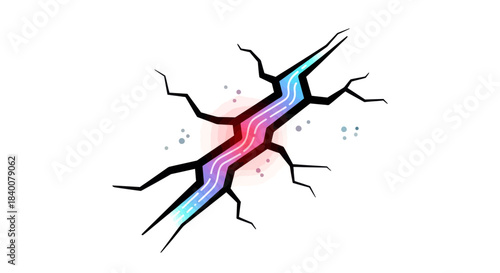 Abstract Graphic Representation of a Cracking Surface With Glowing Internal Energy
