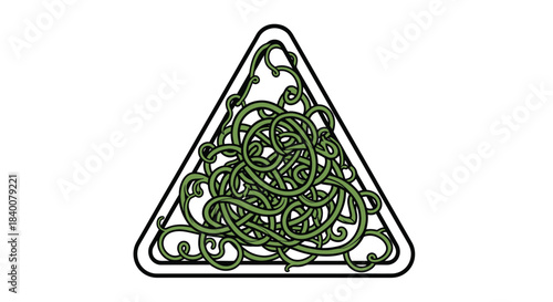 Abstract Green Vines Within a Triangle Representing Complexity and Interconnection