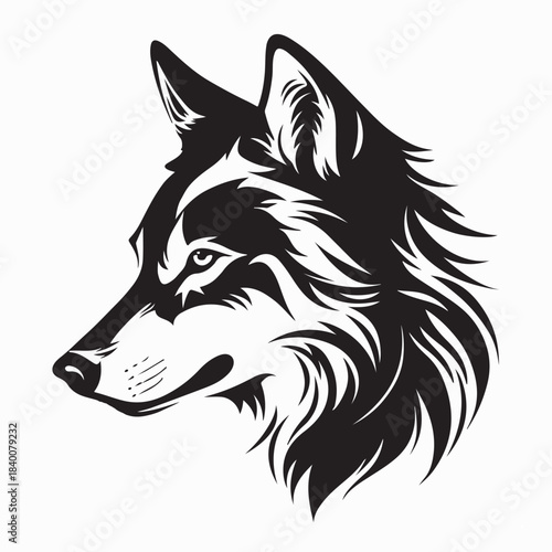 Side View Wolf Head Vector Illustration on White Background