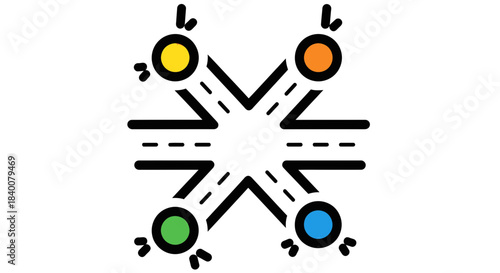 Abstract Intersection Symbol: Illustration of Road Directions and Traffic Flow Conceptualization