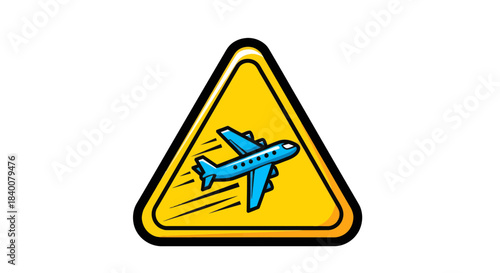 Air Travel Hazard Sign Showing Airplane Symbol in Yellow Triangle Displaying Alert