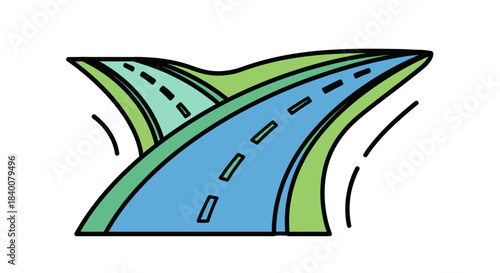 Abstract Illustration of Roads on Green Hills Suggesting Choices Crossroads and Destinations