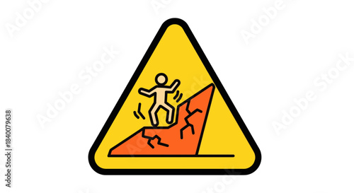 Alert Warning Sign Illustrating Falling Danger From Cliff Edge in Hazardous Environment