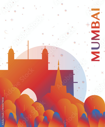 Mumbai, India gradient futuristic poster. Vector landmark abstract silhouette graphic for brochure, vertical page, booklet, cover