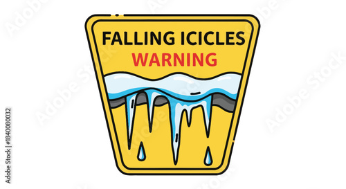 Alerting Sign Depicting Winter Hazards and Potential Dangers: Falling Icicles Warning Displayed