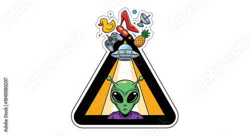 Alien Encounter: An Unusual Collection of Objects Being Uplifted by a Ufo Illustration