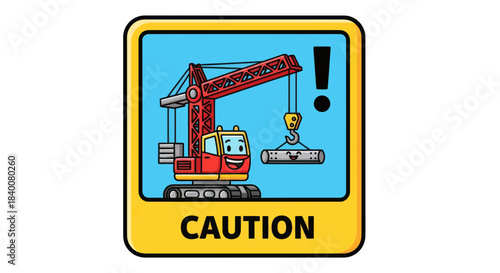 Animated Construction Crane With Caution Sign Perfect For Educational Purposes