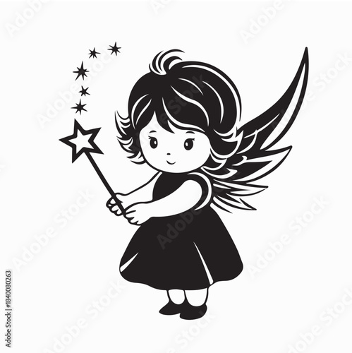 Magical Fairy Character with Wand Vector Design