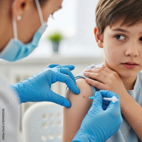 Young boy receives vaccination from healthcare professional