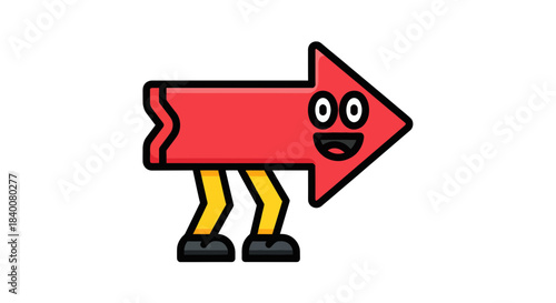 Animated And Hilarious Red Arrow Character Walking Forward Enthusiastically With Legs And Face