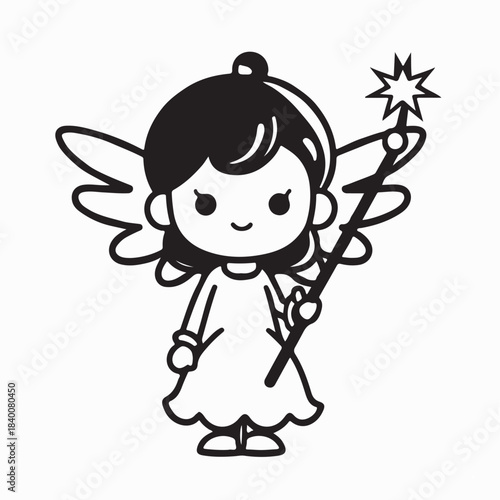 Cute Cartoon Fairy with Magic Wand Vector Illustration