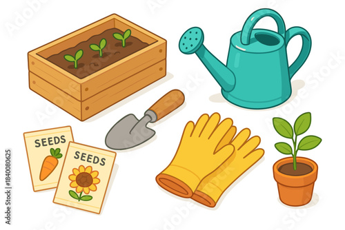 Gardening tools and supplies for planting seeds and seedlings