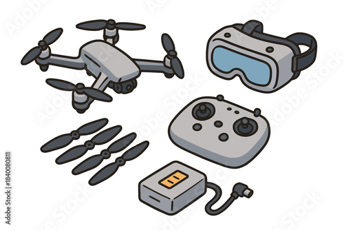 Drone kit with vr headset, controller, propellers, and battery