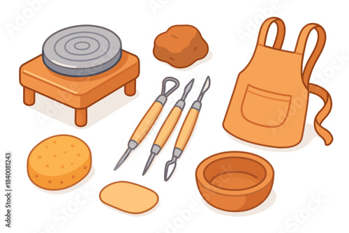 Pottery tools and equipment set for crafting and sculpting