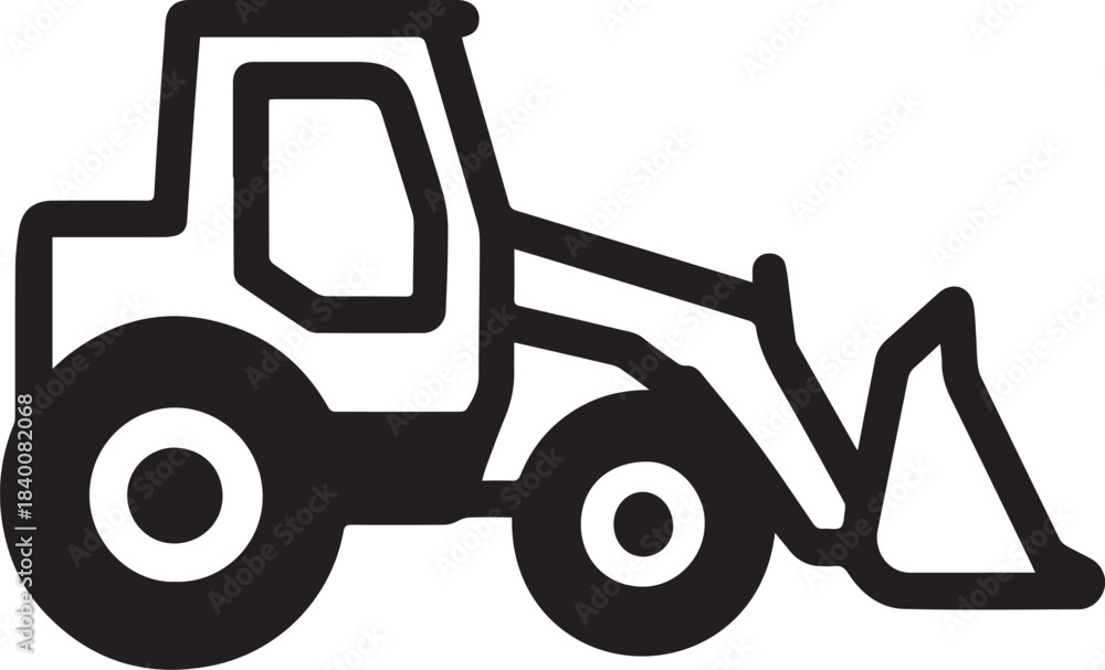 Naklejka premium A simplified, graphical representation of a powerful tractor-loader-backhoe, a crucial tool in construction and earthmoving, designed with a focus on its functionality and form.