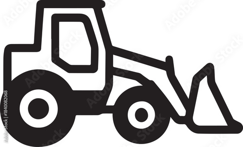 A simplified, graphical representation of a powerful tractor-loader-backhoe, a crucial tool in construction and earthmoving, designed with a focus on its functionality and form.