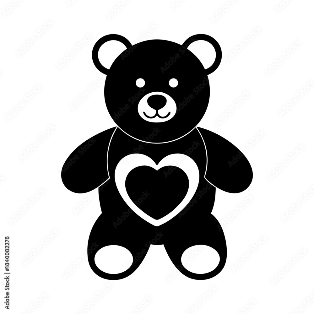 Naklejka premium Teddy Bear Holding Heart Icon in Cute Flat Style.
