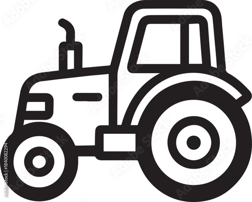 A detailed black-and-white illustration of a classic tractor, showcasing its robust design and functionality.