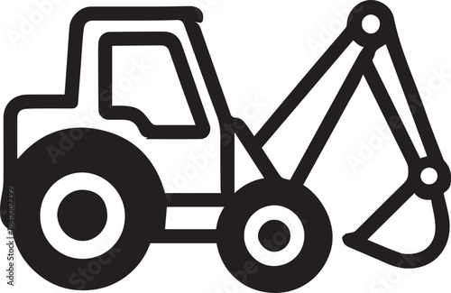 An excavator, illustrated in bold lines against a neutral backdrop, ready for action, represents the raw power and functionality of industrial machinery.
