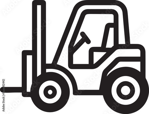 A clean, line art illustration of a forklift, a symbol of industry and efficient material handling, meticulously designed to highlight functionality and purpose.