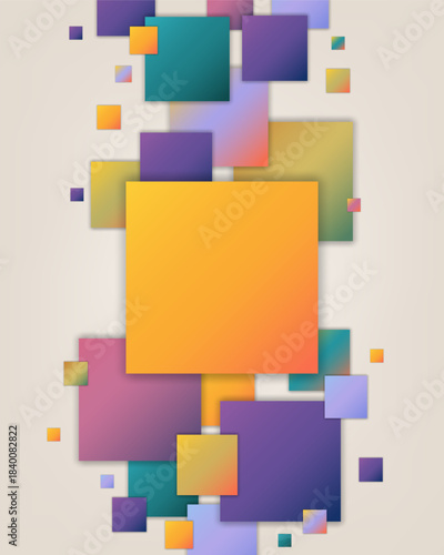Vibrant Abstract Geometric Background with Overlapping Colorful Squares and Modern Gradient Shapes