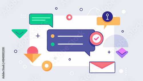 Ключові слова сказал:

Minimal communication interface with chat bubbles, emails and task icons representing digital workflow and career organization