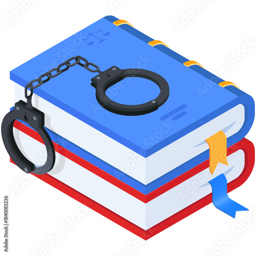 Criminal Justice Law Books and Handcuffs Isometric Icon