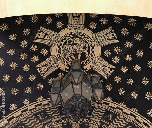 Coppedè Neighbourhood Vintage Lamp with Decorated Ceiling in Rome, Italy