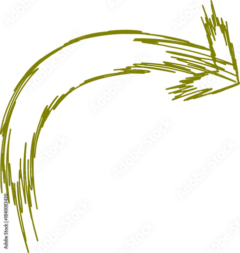 Hand-drawn scribbled olive green arrow curving downwards and to the right, pointing towards the right side of the frame.