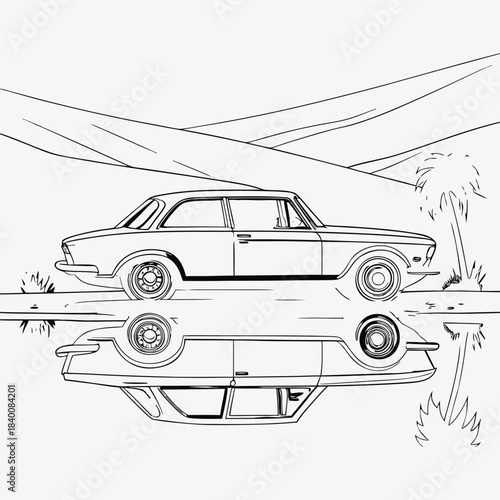 WebVintage Car in a Calm Desert Landscape Under Clear Sky