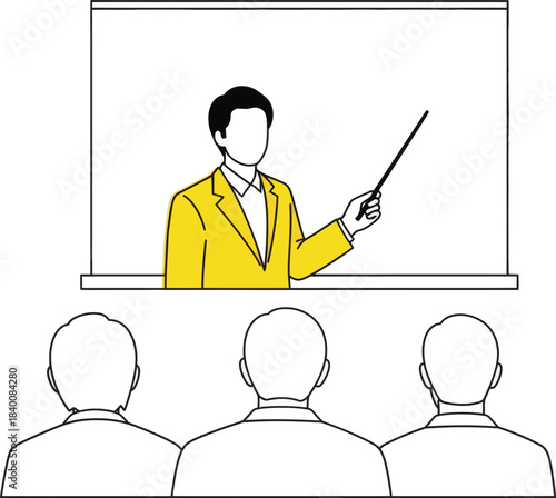 Lecturer teaching presentation in classroom vector illustration