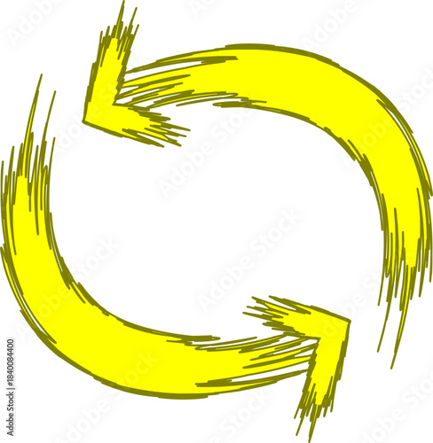 Two yellow arrows forming a circular motion, symbolizing a cycle or process.