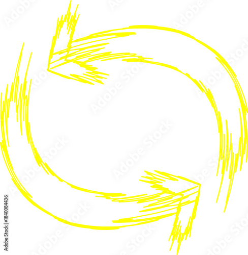Yellow sketchy arrows forming a circular refresh or loop symbol on a clean white background.