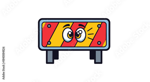 Animated Roadblock Cartoon Illustration With Eyes Expressing a Sense of Caution and Alertness